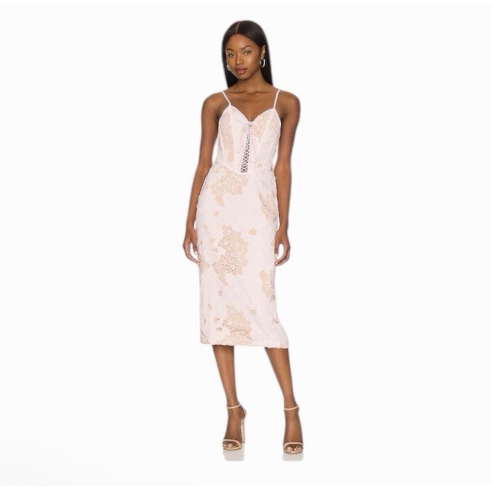NBD Camari Lace Midi Dress Blush Pink Corset Lace Up Revolve NWT Small
